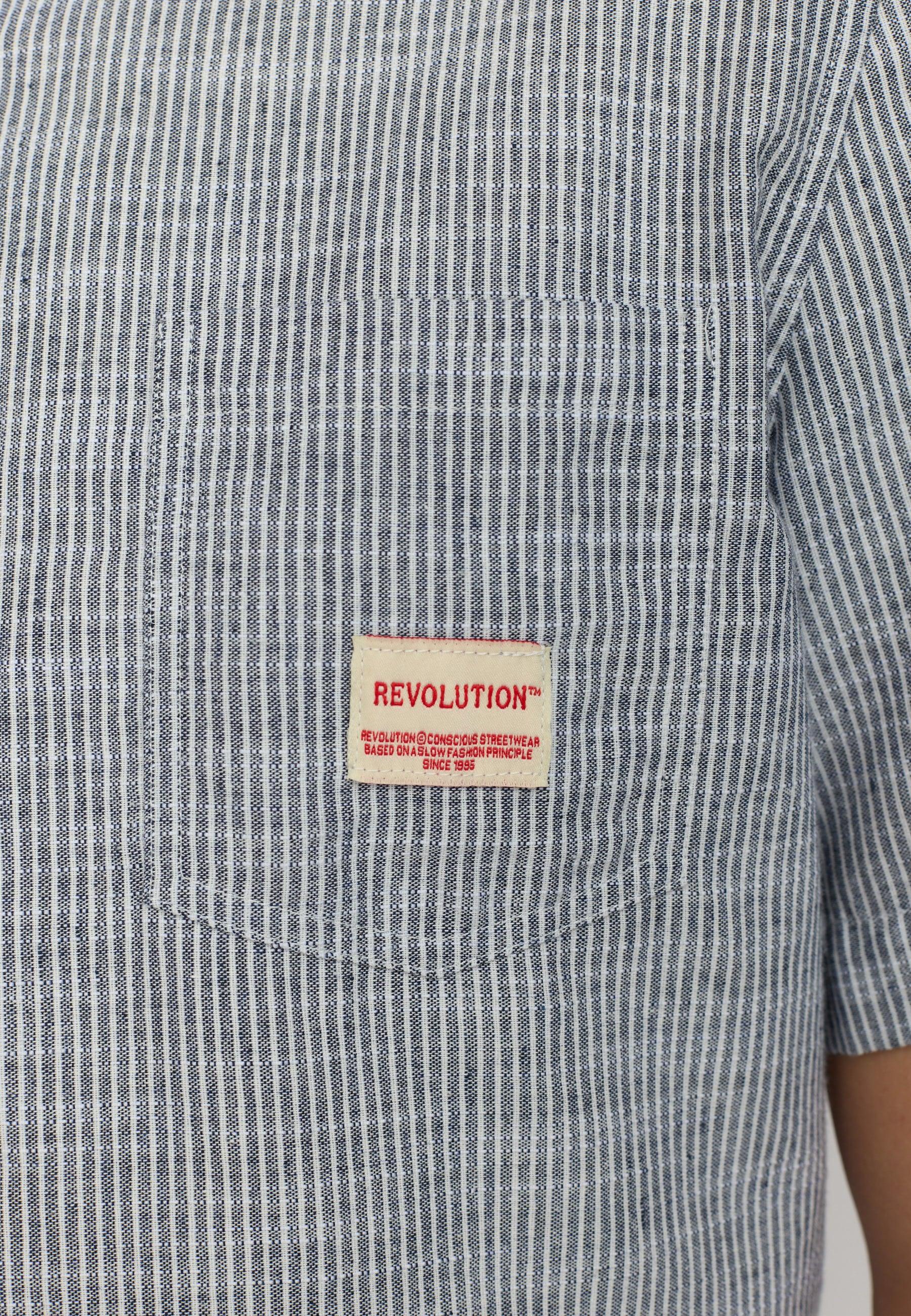 Revolution gestreiftes Kurzarm Hemd Herren blau